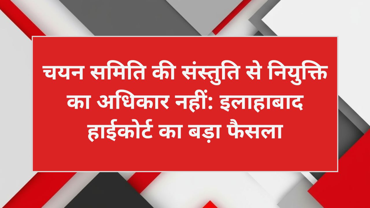 चयन समिति की संस्तुति से नियुक्ति का अधिकार नहीं: इलाहाबाद हाईकोर्ट का बड़ा फैसला
